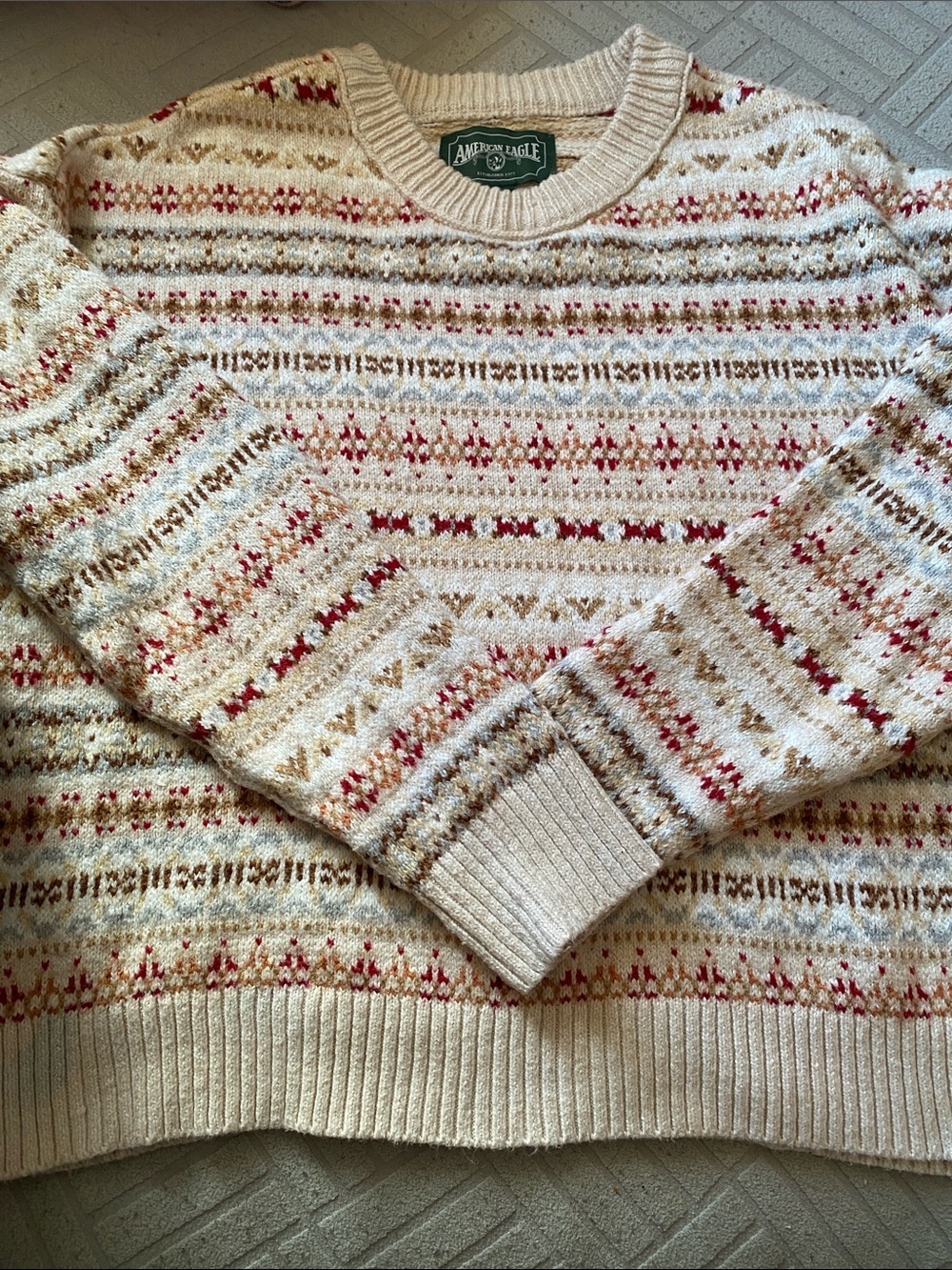 Vintage American Eagle Cream Fair Isle Knit Granniecore Sweater